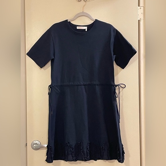 SEE BY CHLOE Drawstring Ruffle Dress in Ink Navy - Picture 4 of 8